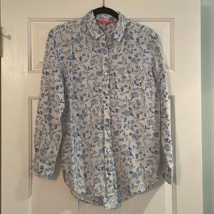 Joules Blue and White Linen Floral Top Size 2